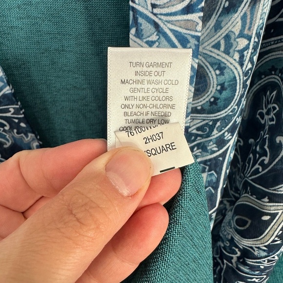 OneWorld Cardigan Women 2X Blue Paisley Trim Boho Open Front Long‎ Sleeve Artsy - Picture 6 of 7